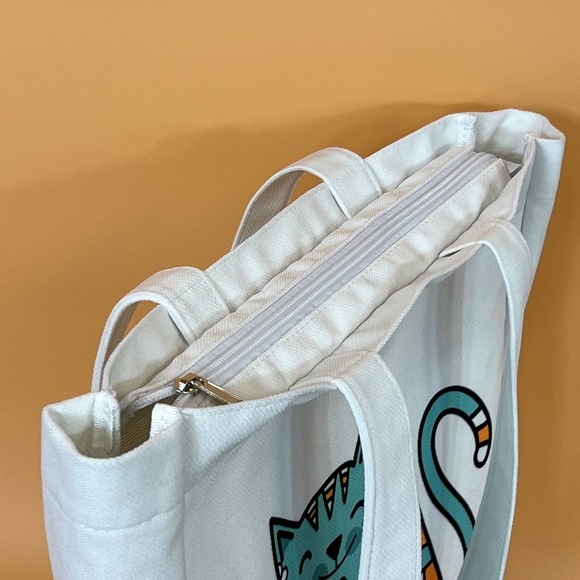 K-Pop Tote Bag White Flannel Fabric Material Cute Cat Design - Picture 7 of 7